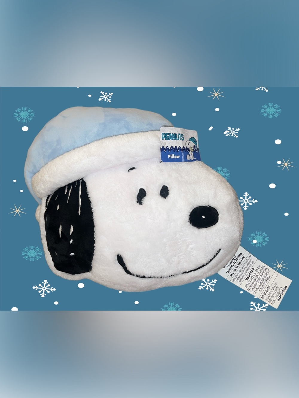 2023 CVS Snoopy Peanuts Pillow Blue Santa Hat Viral Tik Tok 12" x 15"